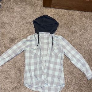 Light green and gray Flannel with hoodie